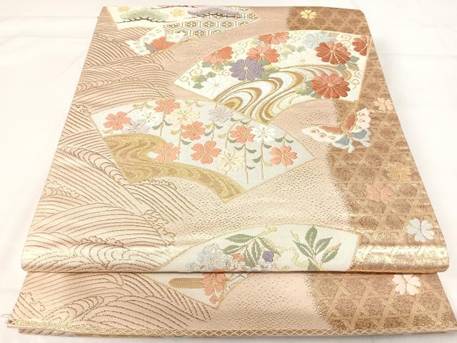 平和屋着物◎六通柄袋帯 唐織 地紙花蝶文 金銀糸 正絹 逸品 AABH0202yx