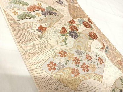 平和屋着物◎六通柄袋帯 唐織 地紙花蝶文 金銀糸 正絹 逸品 AABH0202yx