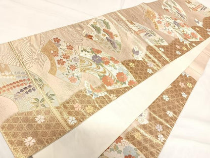 平和屋着物◎六通柄袋帯 唐織 地紙花蝶文 金銀糸 正絹 逸品 AABH0202yx