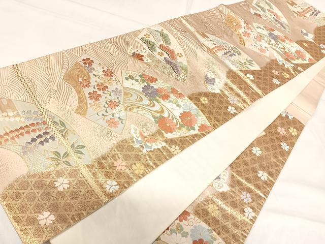 平和屋着物◎六通柄袋帯 唐織 地紙花蝶文 金銀糸 正絹 逸品 AABH0202yx