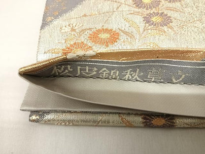 平和屋着物◎六通柄袋帯　唐織　松皮錦秋草文　金銀糸　正絹　逸品　AABH0207yx