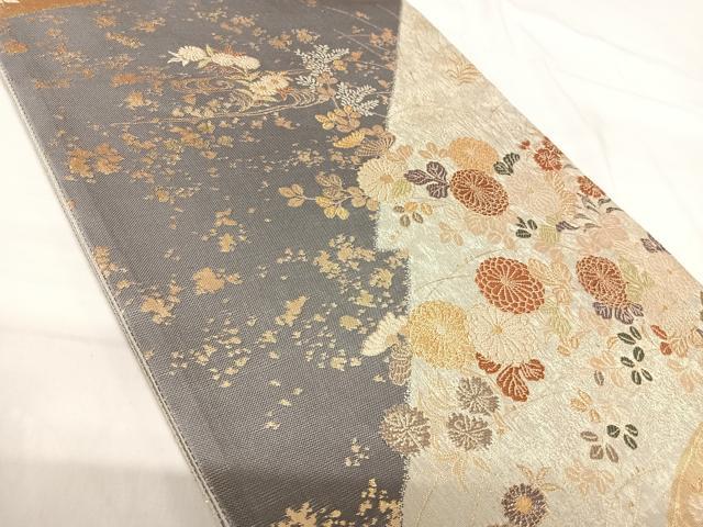 平和屋着物◎六通柄袋帯　唐織　松皮錦秋草文　金銀糸　正絹　逸品　AABH0207yx