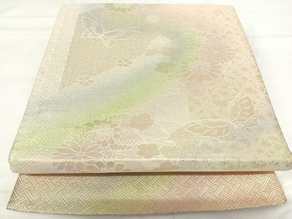 平和屋着物◎佐賀錦 六通柄袋帯 花蝶文 銀糸 正絹 逸品 AABH0214yx