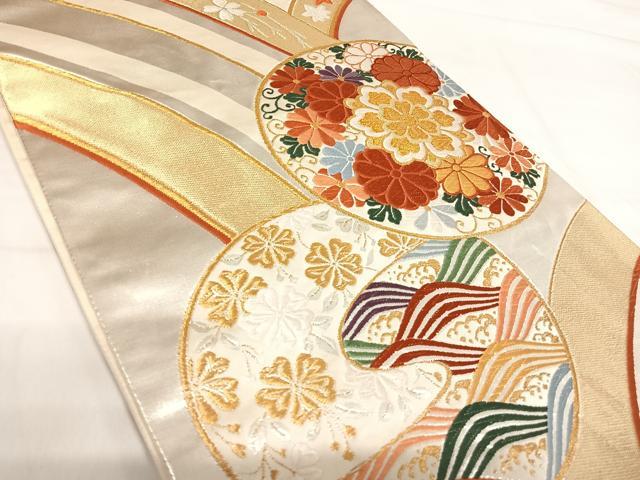 平和屋着物◎六通柄袋帯 唐織 立波花文 金銀糸 正絹 逸品 AABH0215yx