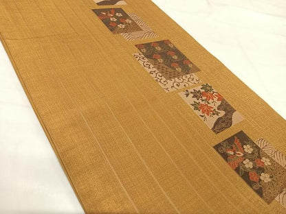 平和屋着物◎六通柄袋帯 花鳥文 正絹 逸品 AABH0216yx