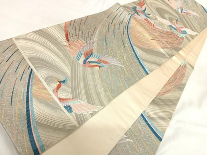 平和屋着物◎六通柄袋帯　唐織　飛鳳の舞　プラチナ箔　正絹　逸品　AABH0221yx