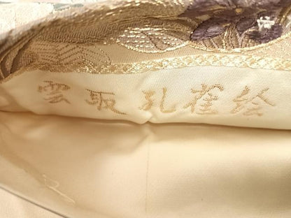 平和屋着物◎六通柄袋帯　唐織　雲取孔雀絵　金糸　正絹　逸品　AABH0222yx