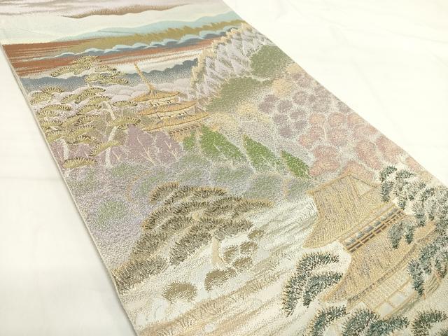 平和屋着物◎六通柄袋帯　唐織　風景文　金糸　正絹　逸品　AABH0223yx