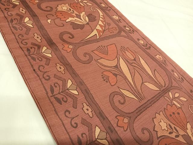 平和屋着物◎六通柄袋帯 花唐草文 正絹 逸品 AABH0226yx