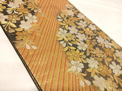 平和屋着物◎六通柄袋帯　桜　金銀糸　正絹　逸品　AABH0232yx