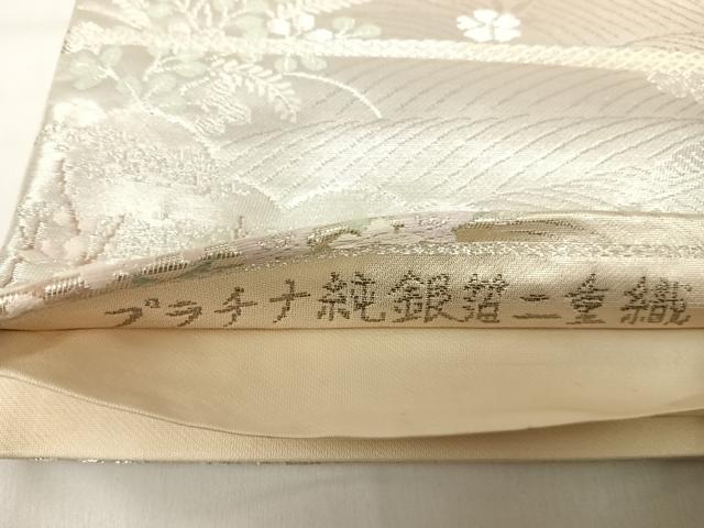 平和屋着物◎六通柄袋帯　唐織　風景花文　プラチナ純銀箔二重織　正絹　逸品　AABH0237yx
