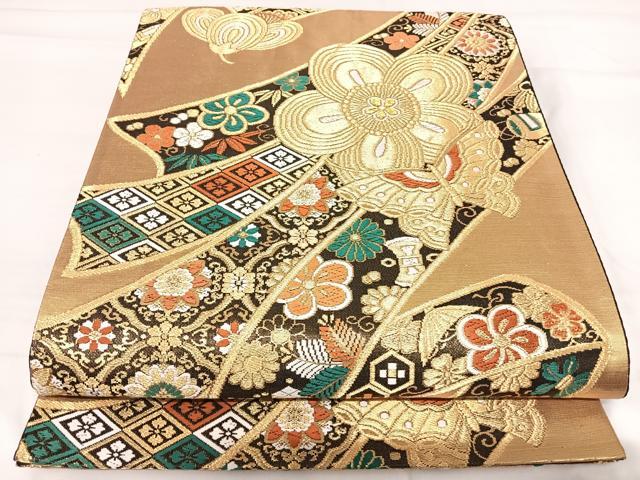 平和屋着物◎六通柄袋帯 唐織 花宝尽くし 金糸 正絹 逸品 AABH0240yx