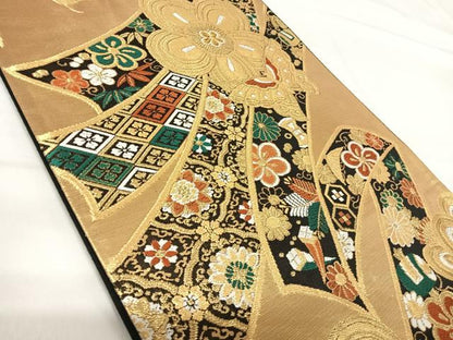 平和屋着物◎六通柄袋帯 唐織 花宝尽くし 金糸 正絹 逸品 AABH0240yx