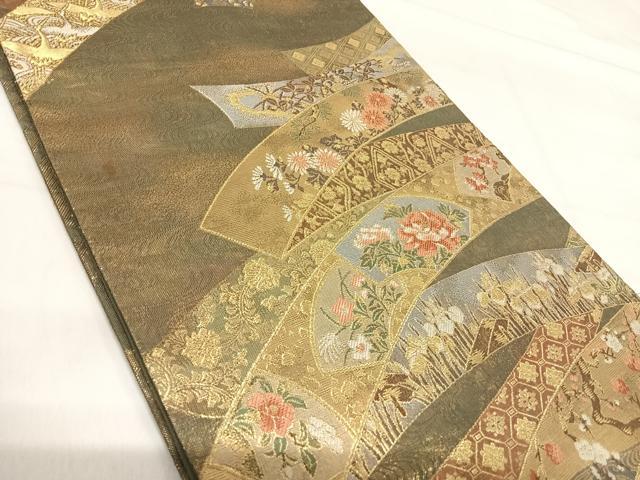 平和屋着物◎六通柄袋帯 地紙花文 金銀糸 正絹 逸品 AABH0241yx