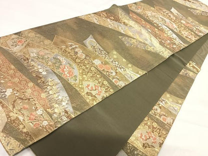 平和屋着物◎六通柄袋帯 地紙花文 金銀糸 正絹 逸品 AABH0241yx