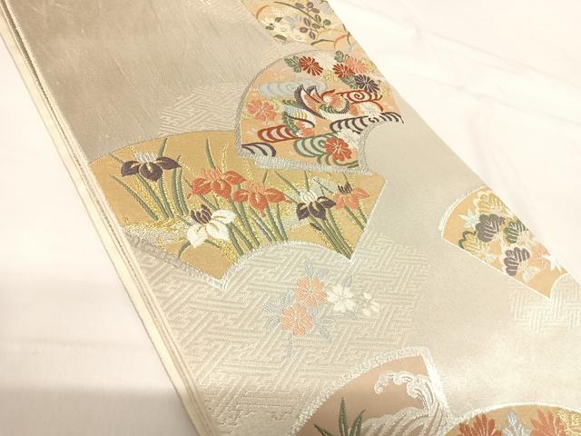 平和屋着物◎六通柄袋帯 唐織 鴛鴦花文 金銀糸 正絹 逸品 AABH0242yx