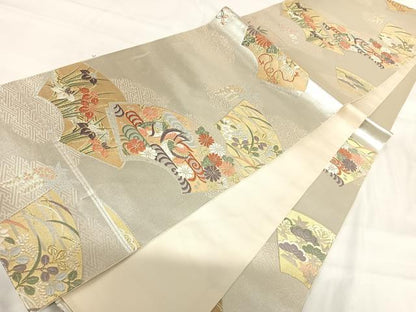 平和屋着物◎六通柄袋帯 唐織 鴛鴦花文 金銀糸 正絹 逸品 AABH0242yx