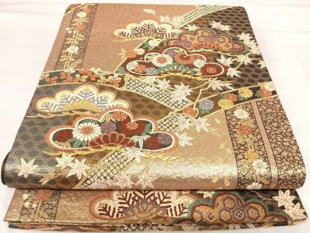平和屋着物◎六通柄袋帯 唐織 草花文 金糸 正絹 逸品 AABH0243yx