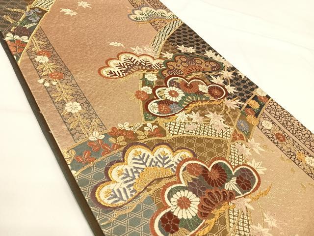 平和屋着物◎六通柄袋帯 唐織 草花文 金糸 正絹 逸品 AABH0243yx