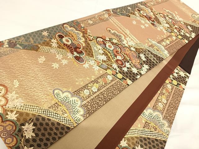 平和屋着物◎六通柄袋帯 唐織 草花文 金糸 正絹 逸品 AABH0243yx