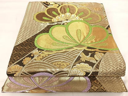 平和屋着物◎六通柄袋帯 浜松文 金糸 正絹 逸品 AABH0245yx