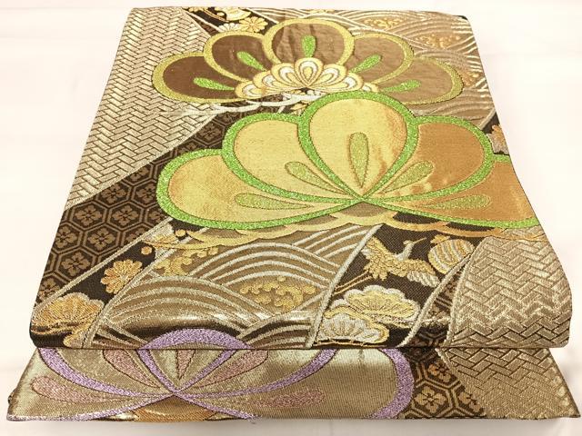 平和屋着物◎六通柄袋帯 浜松文 金糸 正絹 逸品 AABH0245yx