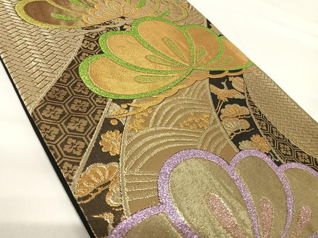 平和屋着物◎六通柄袋帯 浜松文 金糸 正絹 逸品 AABH0245yx