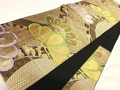 平和屋着物◎六通柄袋帯 浜松文 金糸 正絹 逸品 AABH0245yx