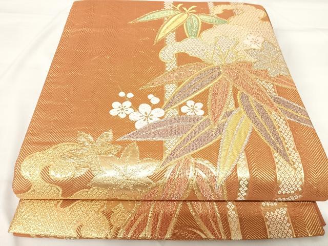 平和屋着物◎六通柄袋帯 笹竹文 金銀糸 正絹 逸品 AABH0251yx