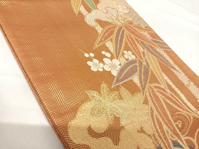 平和屋着物◎六通柄袋帯 笹竹文 金銀糸 正絹 逸品 AABH0251yx