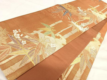 平和屋着物◎六通柄袋帯 笹竹文 金銀糸 正絹 逸品 AABH0251yx