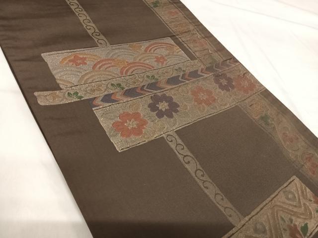 平和屋着物◎六通柄袋帯 横段花文 金糸 正絹 逸品 AABH0252yx