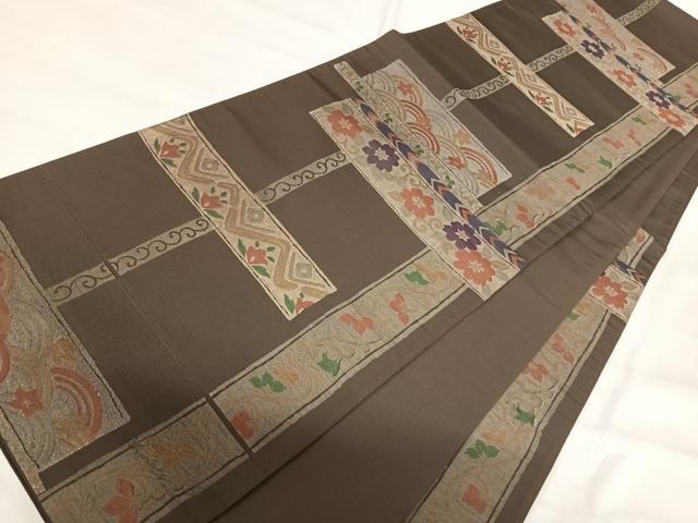 平和屋着物◎六通柄袋帯 横段花文 金糸 正絹 逸品 AABH0252yx