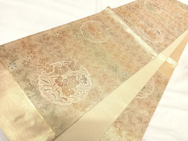 平和屋着物◎佐賀錦　六通柄袋帯　雪輪花文　金糸　正絹　逸品　AABH0256yx
