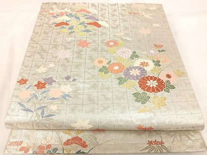 平和屋着物◎六通柄袋帯　唐織　草花文　金銀糸　正絹　逸品　AABH0257yx