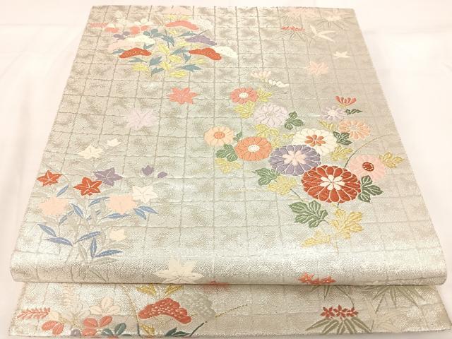 平和屋着物◎六通柄袋帯　唐織　草花文　金銀糸　正絹　逸品　AABH0257yx