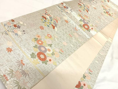 平和屋着物◎六通柄袋帯　唐織　草花文　金銀糸　正絹　逸品　AABH0257yx
