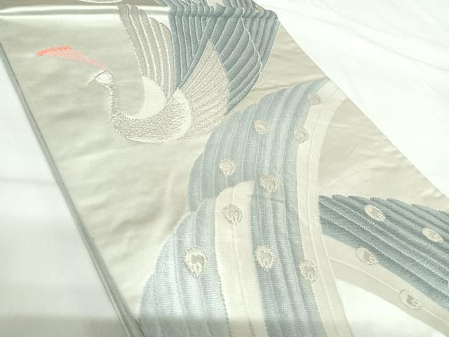 平和屋着物◎六通柄袋帯　唐織　孔雀　銀糸　正絹　逸品　AABH0258yx