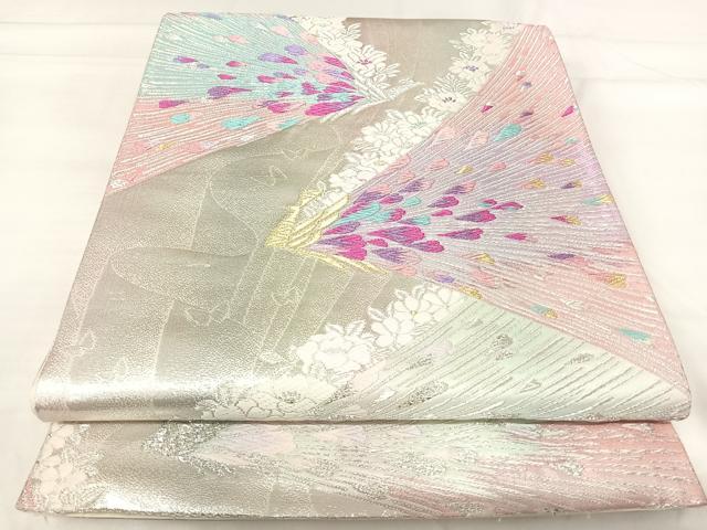 平和屋着物◎六通柄袋帯 唐織 孔雀花文 金銀糸 正絹 逸品