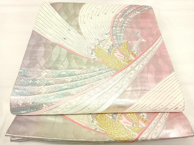 平和屋着物◎六通柄袋帯　唐織　孔雀花文　金銀糸　正絹　逸品　AABH0265yx