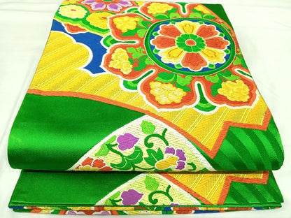 平和屋着物◎六通柄袋帯　唐織　地紙花文　正絹　逸品　AABH0266yx