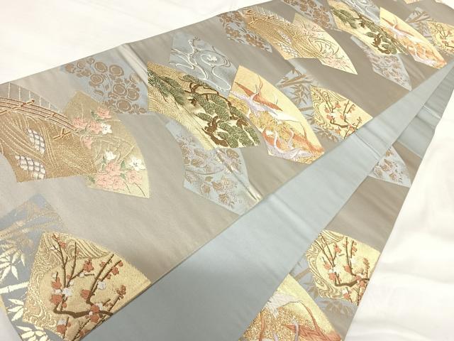 平和屋着物◎六通柄袋帯　唐織　地紙飛鶴花文　金銀糸　正絹　逸品　AABH0269yx