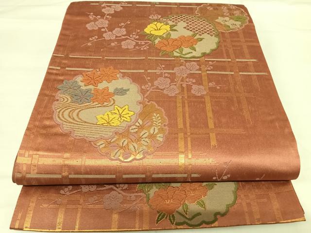 平和屋着物◎六通柄袋帯 唐織 雪輪花文 金糸 正絹 逸品 AABH0271yx