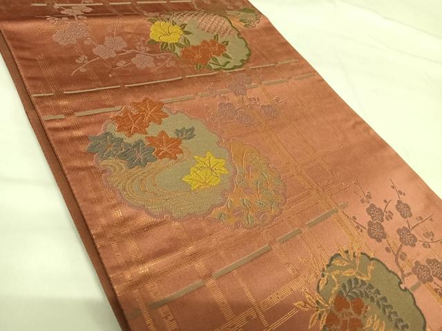 平和屋着物◎六通柄袋帯 唐織 雪輪花文 金糸 正絹 逸品 AABH0271yx