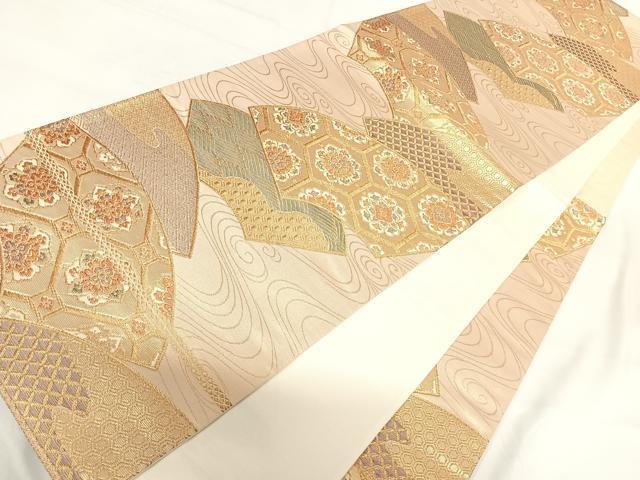 平和屋着物◎六通柄袋帯　地紙花文　金糸　正絹　逸品　AABH0272yx