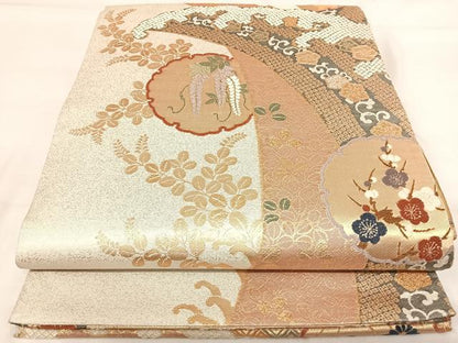 平和屋着物◎六通柄袋帯 唐織 雪輪花文 金銀糸 正絹 逸品 AABH0275yx