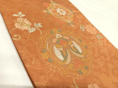 平和屋着物◎六通柄袋帯 花鳥文 金糸 正絹 逸品 AABH0276yx