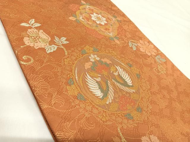 平和屋着物◎六通柄袋帯 花鳥文 金糸 正絹 逸品 AABH0276yx