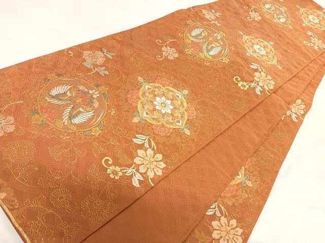 平和屋着物◎六通柄袋帯 花鳥文 金糸 正絹 逸品 AABH0276yx