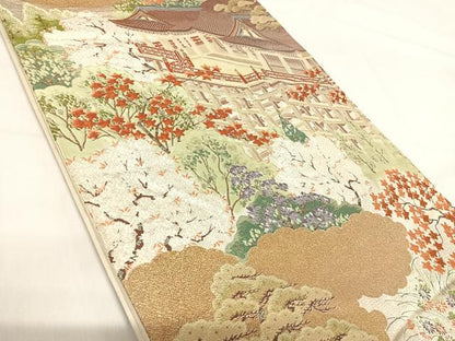 平和屋着物◎六通柄袋帯 唐織 京名所 金糸 正絹 逸品 AABH0278yx